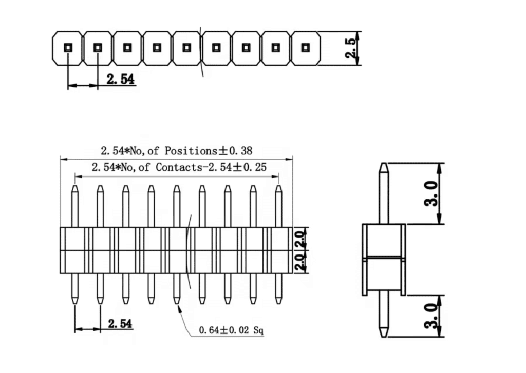 1.27mm Single Row Pin Header: 180° Straight Through-Hole Connector | Jiatel