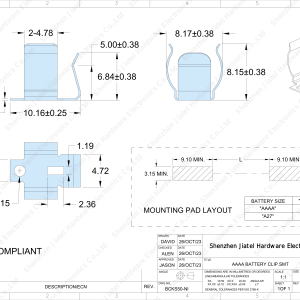 SMT Battery Clip (AAAA/A27) | Keystone 50 Compatible — 2D footprint specs and mounting pad layout (technical drawing)